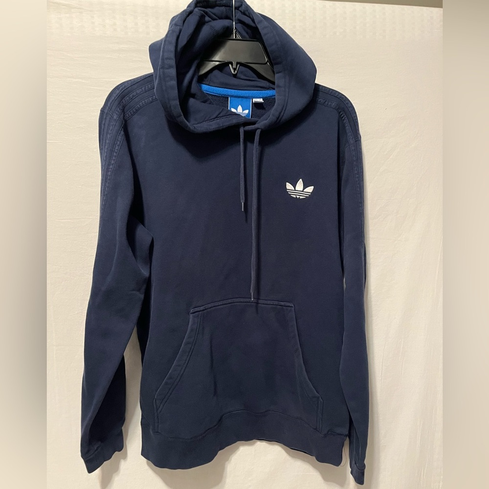Adidas Originals Trefoil Pullover Hoodie Sz M Navy Blue 3 Stripes‎ medium